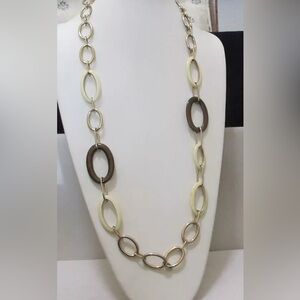 BANANA REPUBLIC Gold Tone Cream & Taupe Oval Links 36 Inches Long